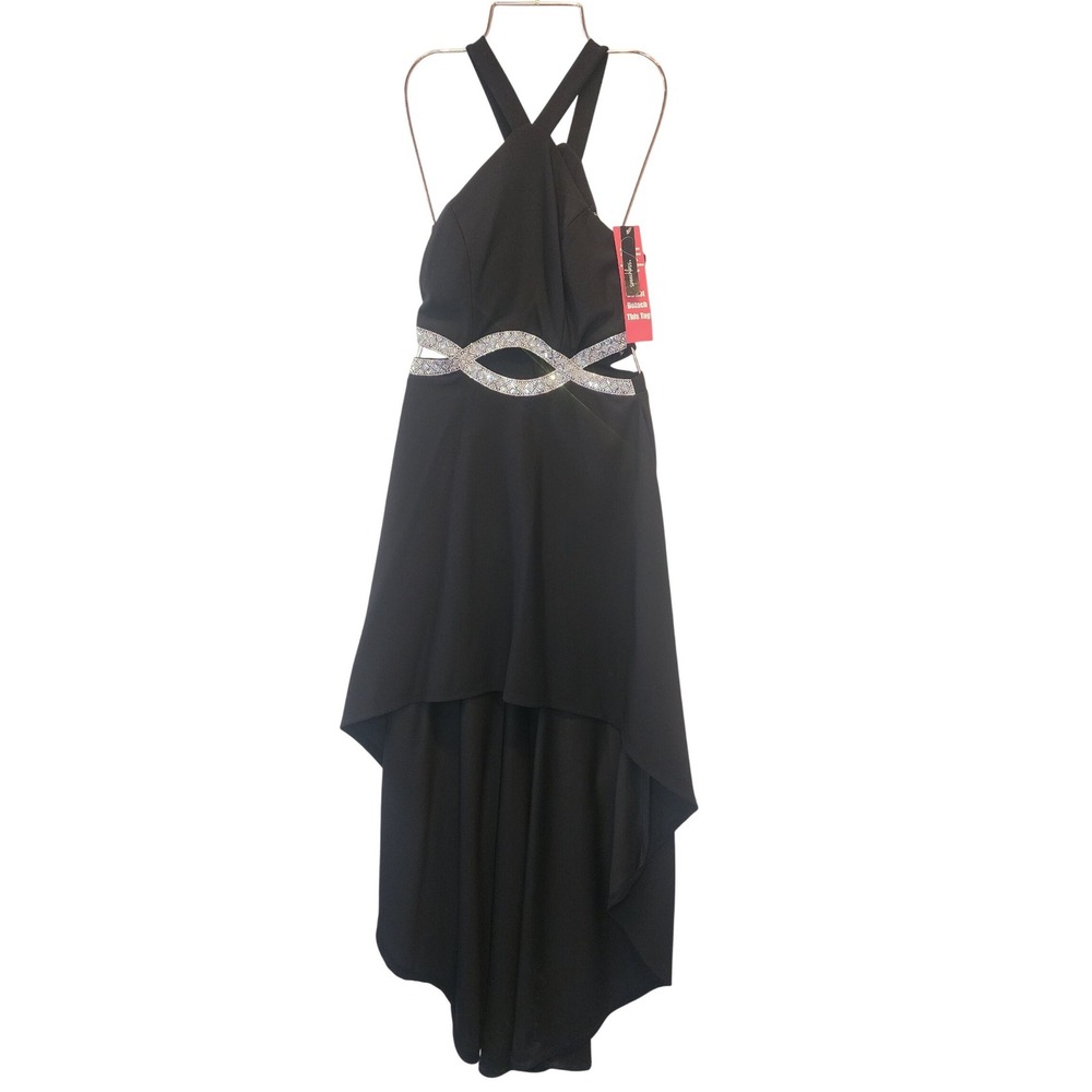 Speechless Black Halter High‎ Low Rhinestone Waist Formal Gown Dress Teens 3 NWT